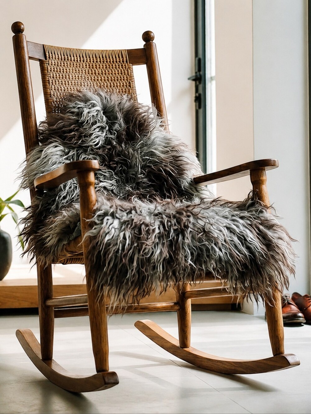 Icelandic Gray Curly Long Wool Genuine Lambskin Fur Throw Pelt Hide Rug